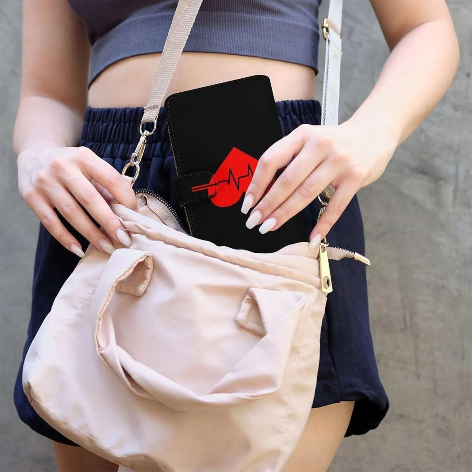 Funny Zippered PU Leather Wallet, Large Capacity Waterproof Wallets for Travel, Party, Women Men Birthday Valentine's Wallet Purse -Nurse Red Love Heart Heartbeat Black