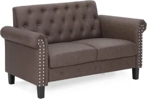 Furinno Bastia Vintage Modern Chesterfield Button Tufted Loveseat/Sofa Couch for Living Room, Brown Faux Leather