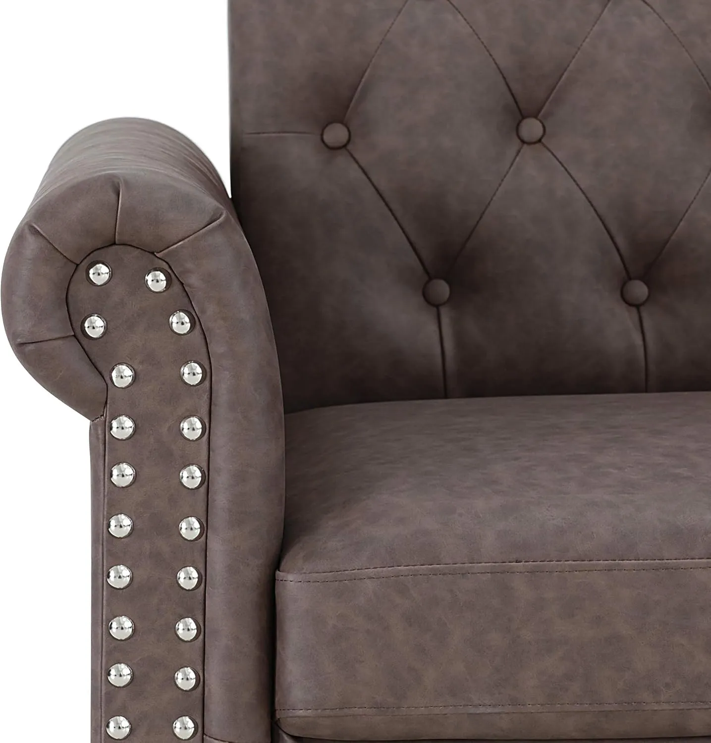 Furinno Bastia Vintage Modern Chesterfield Button Tufted Loveseat/Sofa Couch for Living Room, Brown Faux Leather