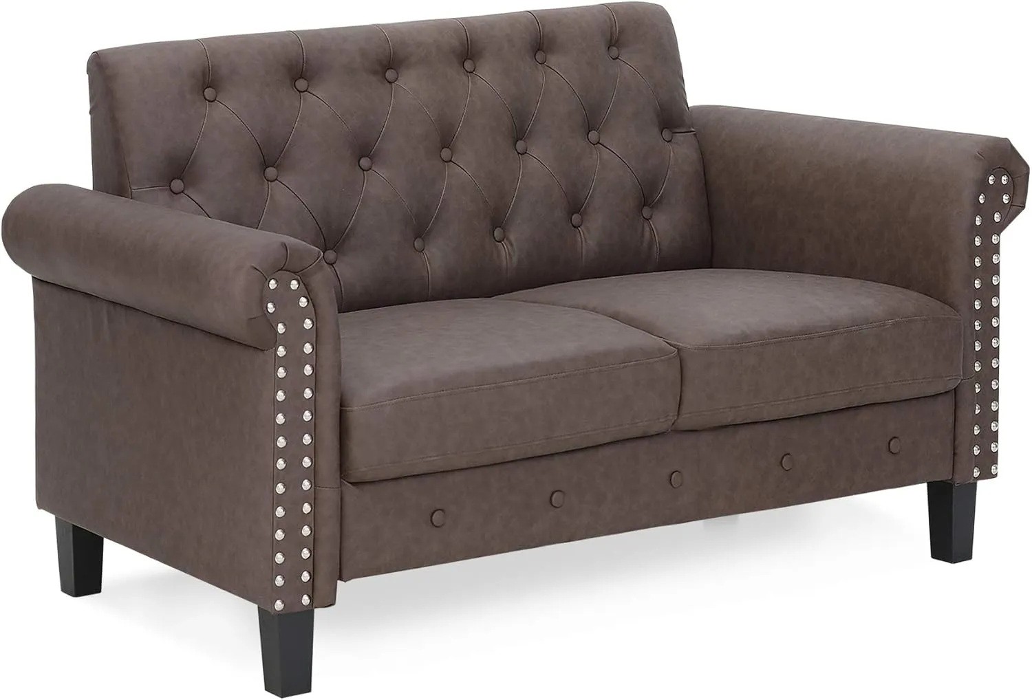 Furinno Bastia Vintage Modern Chesterfield Button Tufted Loveseat/Sofa Couch for Living Room, Brown Faux Leather