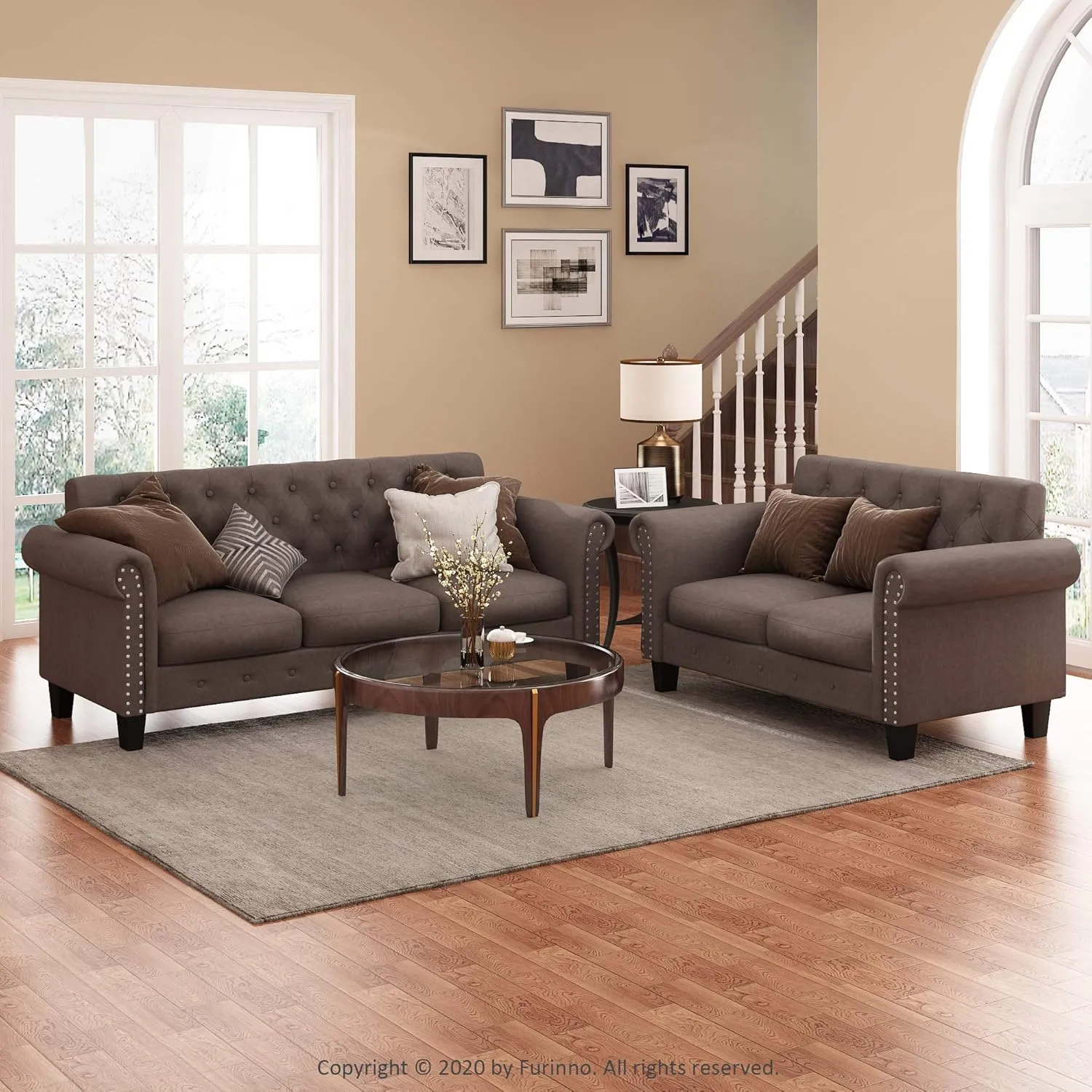 Furinno Bastia Vintage Modern Chesterfield Button Tufted Loveseat/Sofa Couch for Living Room, Brown Faux Leather