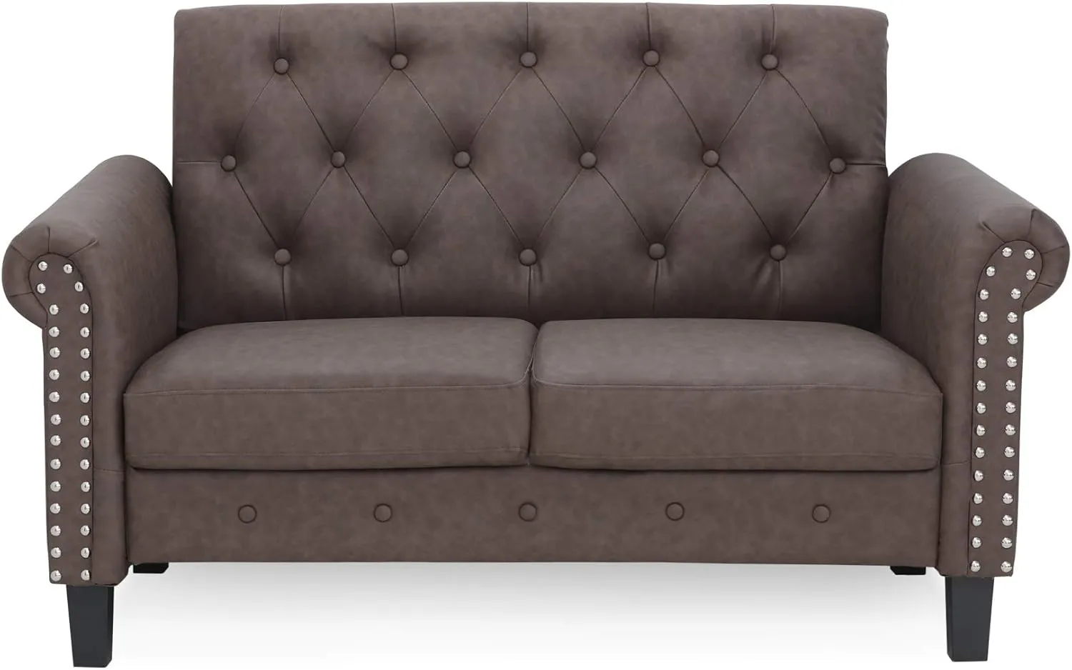 Furinno Bastia Vintage Modern Chesterfield Button Tufted Loveseat/Sofa Couch for Living Room, Brown Faux Leather