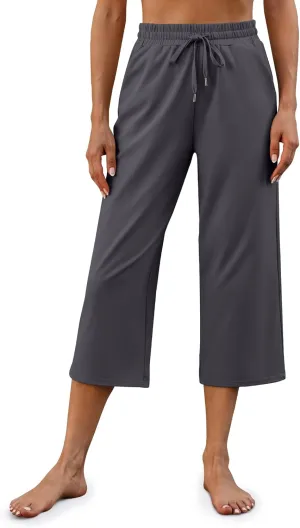 G4Free Wide Leg Pants for Women Yoga Capris with Pockets Drawstring Casual Cropped Pants for Summer