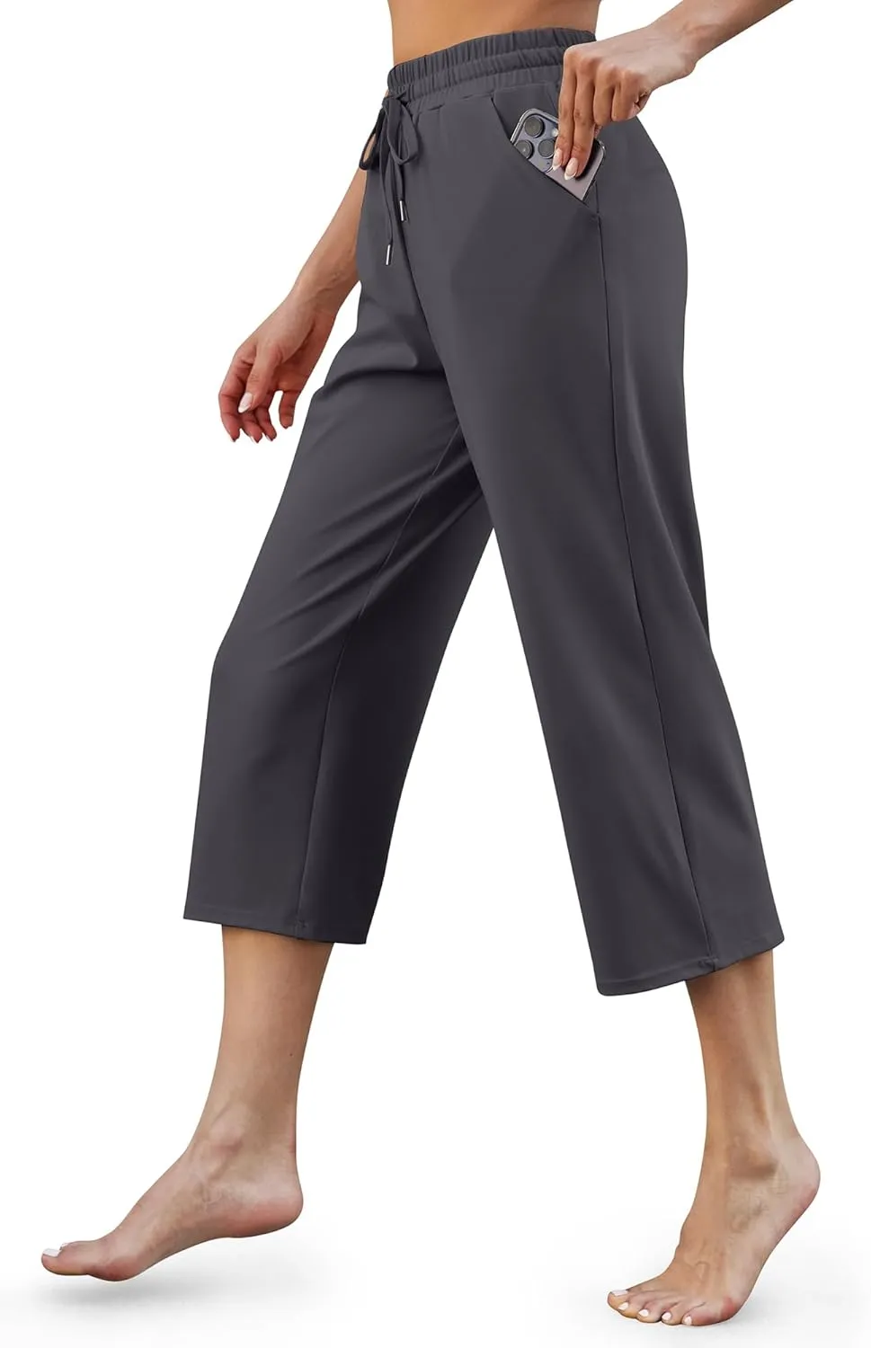 G4Free Wide Leg Pants for Women Yoga Capris with Pockets Drawstring Casual Cropped Pants for Summer