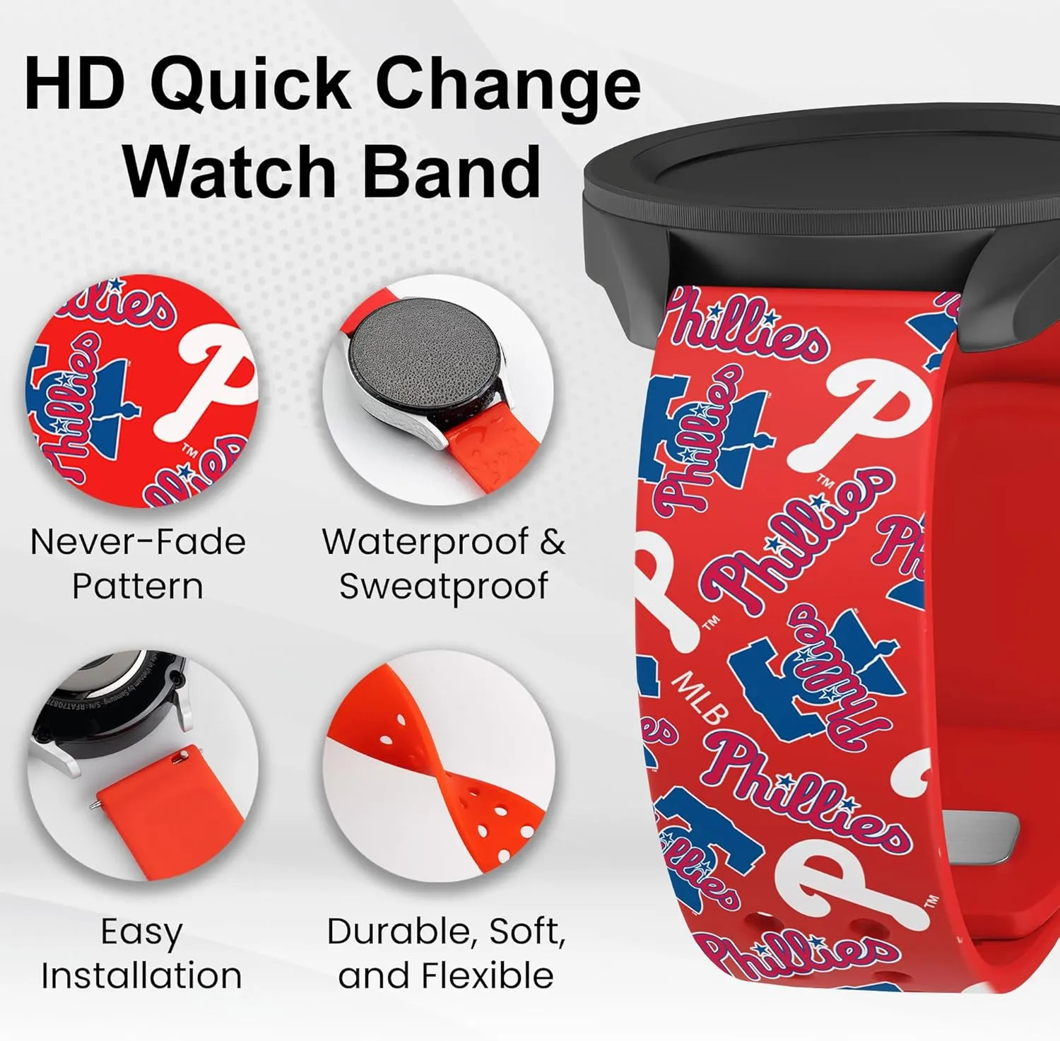 Game Time Philadelphia Phillies Quick Change HD Watch Band Compatible with Samsung and More