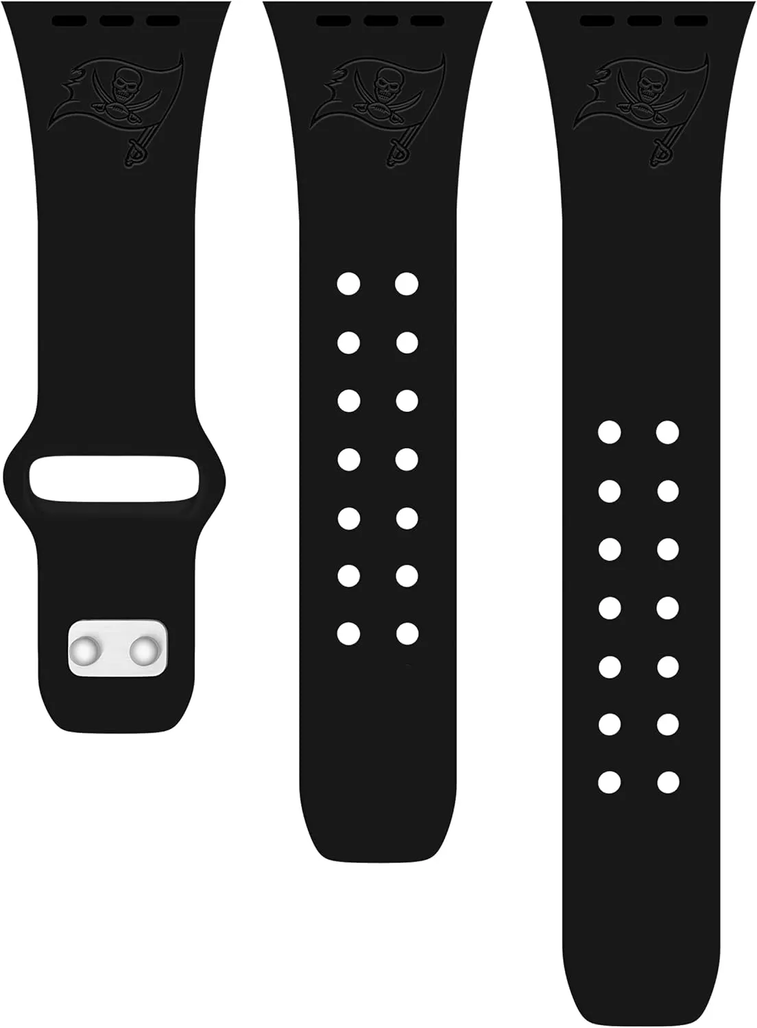 Game Time Tampa Bay Buccaneers Engraved Silicone Combo Package Compatible with Apple Watch and AirPods Battery Case (42/44mm Black/Black)