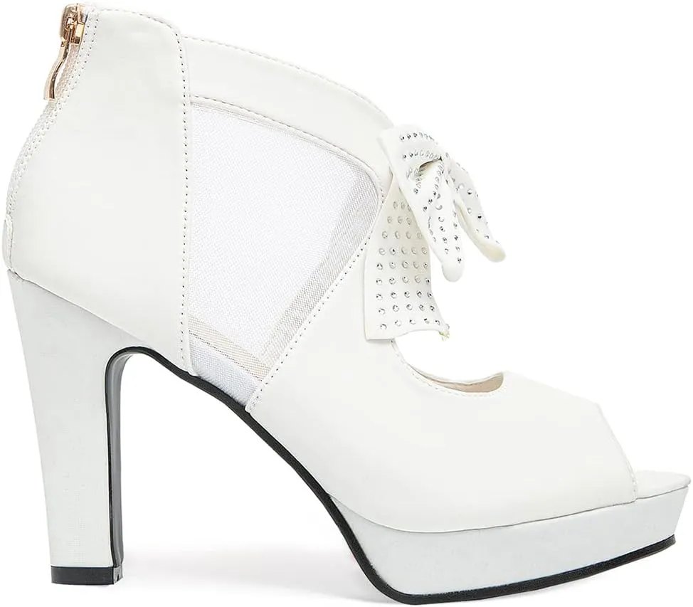 GATUXUS Open Toe Women Platform High Heel Shoes Bows Strappy Sandals