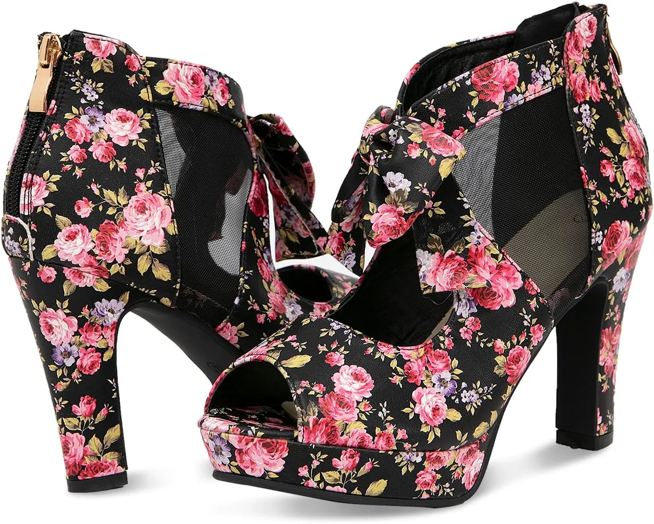 GATUXUS Open Toe Women Platform High Heel Shoes Bows Strappy Sandals