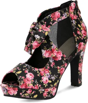 GATUXUS Open Toe Women Platform High Heel Shoes Bows Strappy Sandals