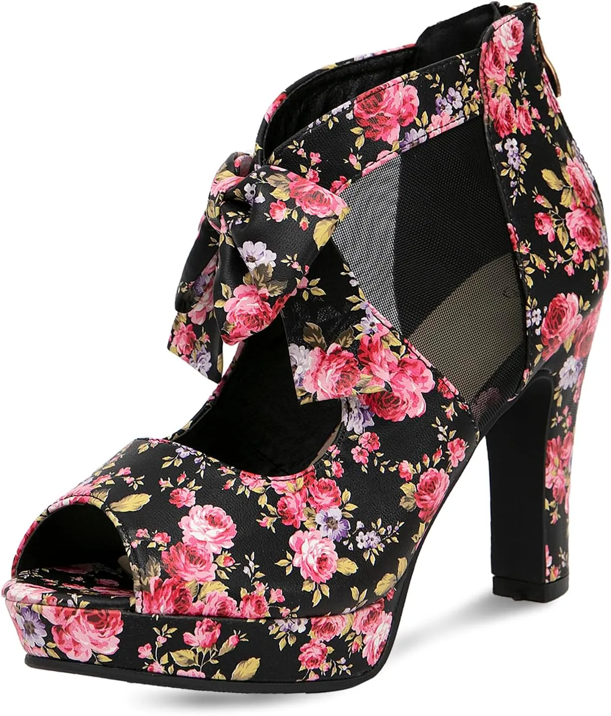 GATUXUS Open Toe Women Platform High Heel Shoes Bows Strappy Sandals