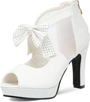 GATUXUS Open Toe Women Platform High Heel Shoes Bows Strappy Sandals