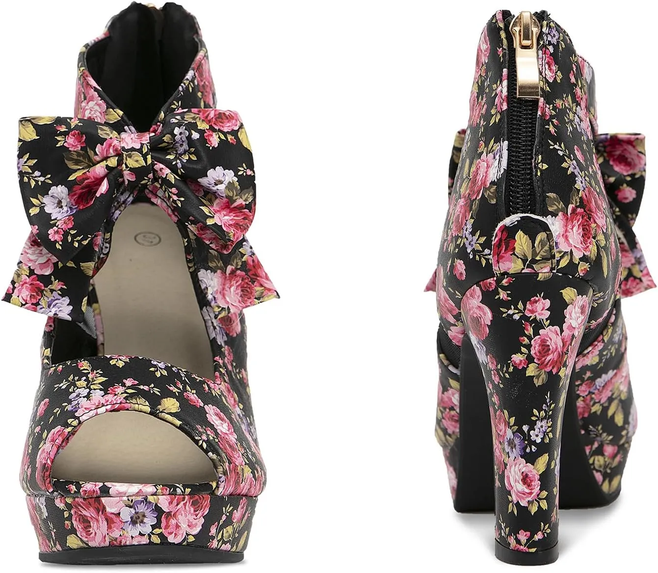 GATUXUS Open Toe Women Platform High Heel Shoes Bows Strappy Sandals
