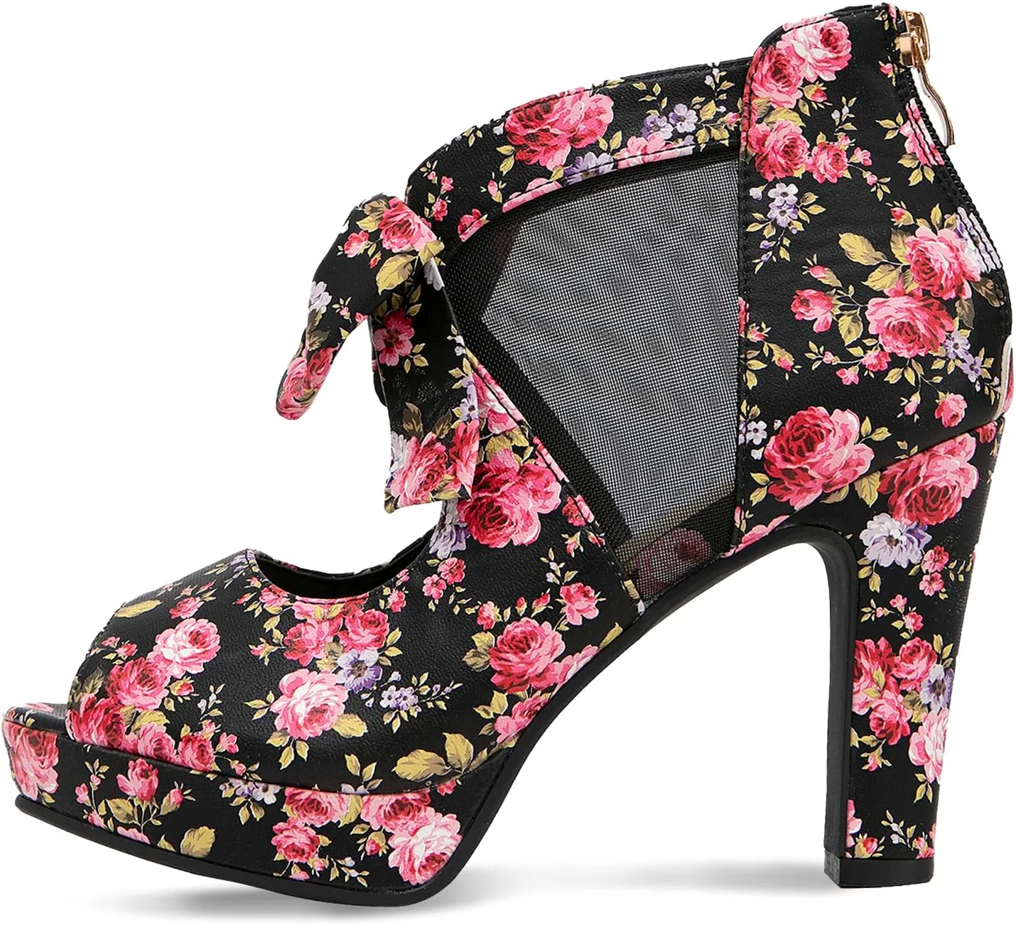 GATUXUS Open Toe Women Platform High Heel Shoes Bows Strappy Sandals
