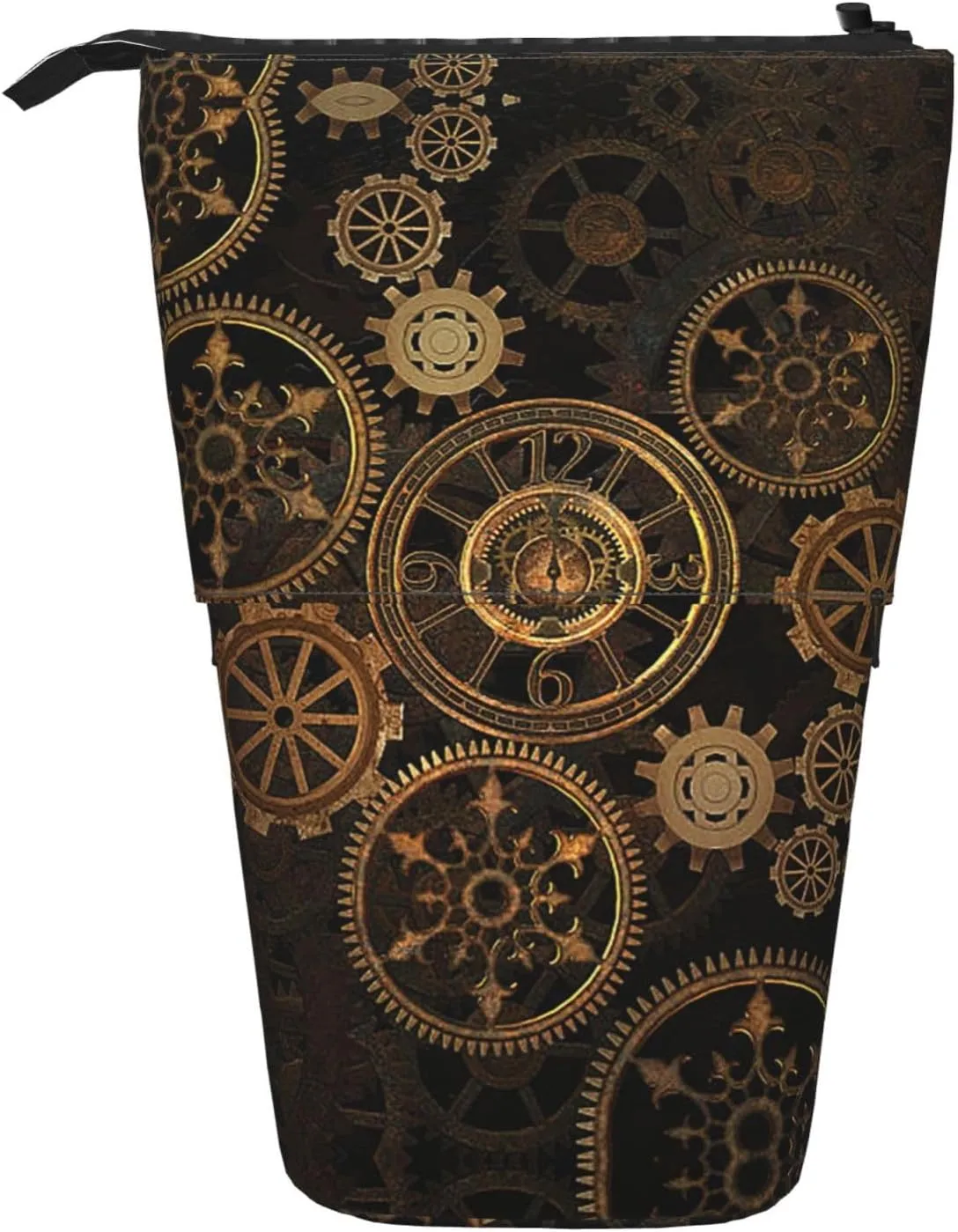 Gears Clock Bronze Century Print Telescopic Pencil Bag Pen Holder Stationery Case Stand Up Pencil Case Organizer For Adult