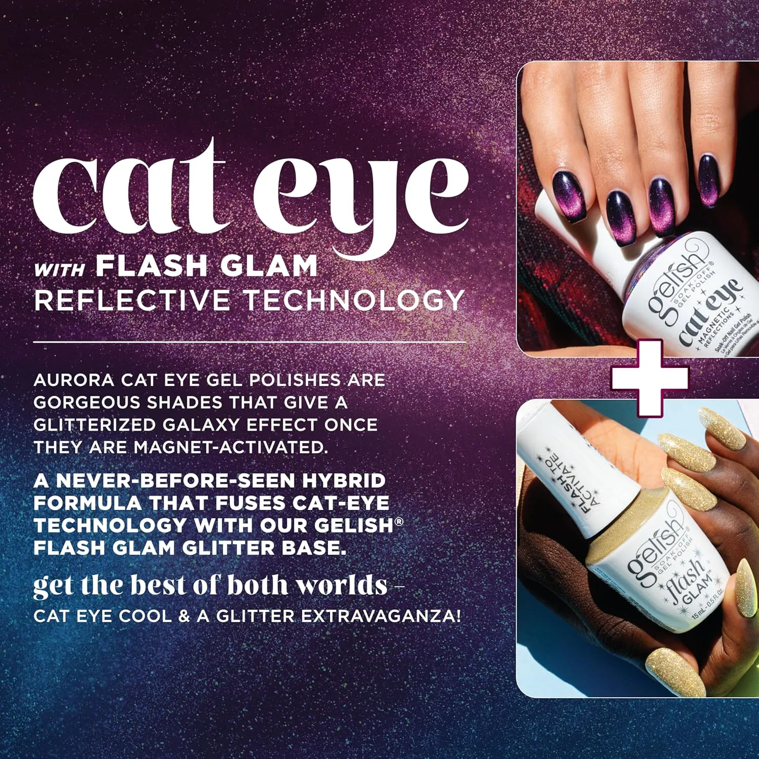 Gelish Aurora Cat Eye Effect Magnet Gel Polish – Reflective Flash Glitter Galaxy, Multi-Dimensional Iridescent Shimmer, Soak-Off, Vegan & Cruelty-Free. (Love At First Light, 15mL)
