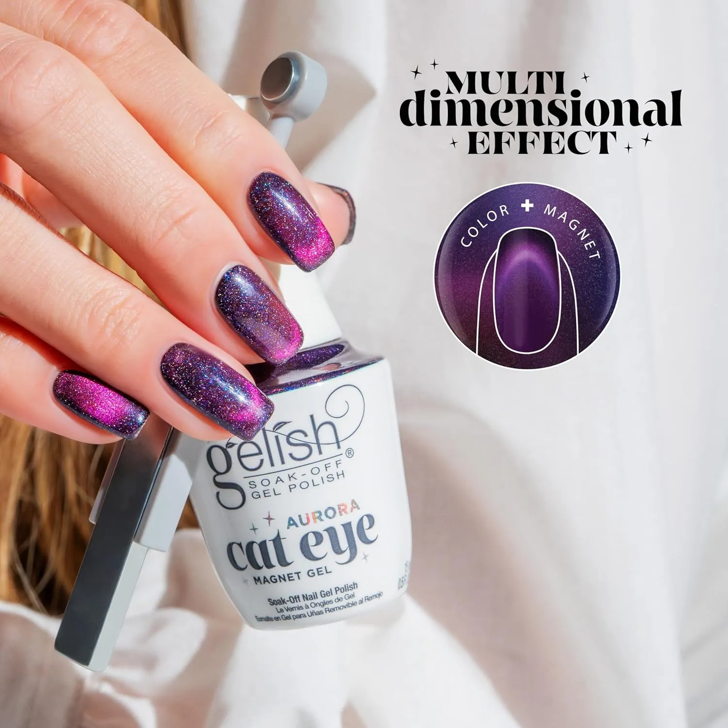 Gelish Aurora Cat Eye Effect Magnet Gel Polish – Reflective Flash Glitter Galaxy, Multi-Dimensional Iridescent Shimmer, Soak-Off, Vegan & Cruelty-Free. (Love At First Light, 15mL)