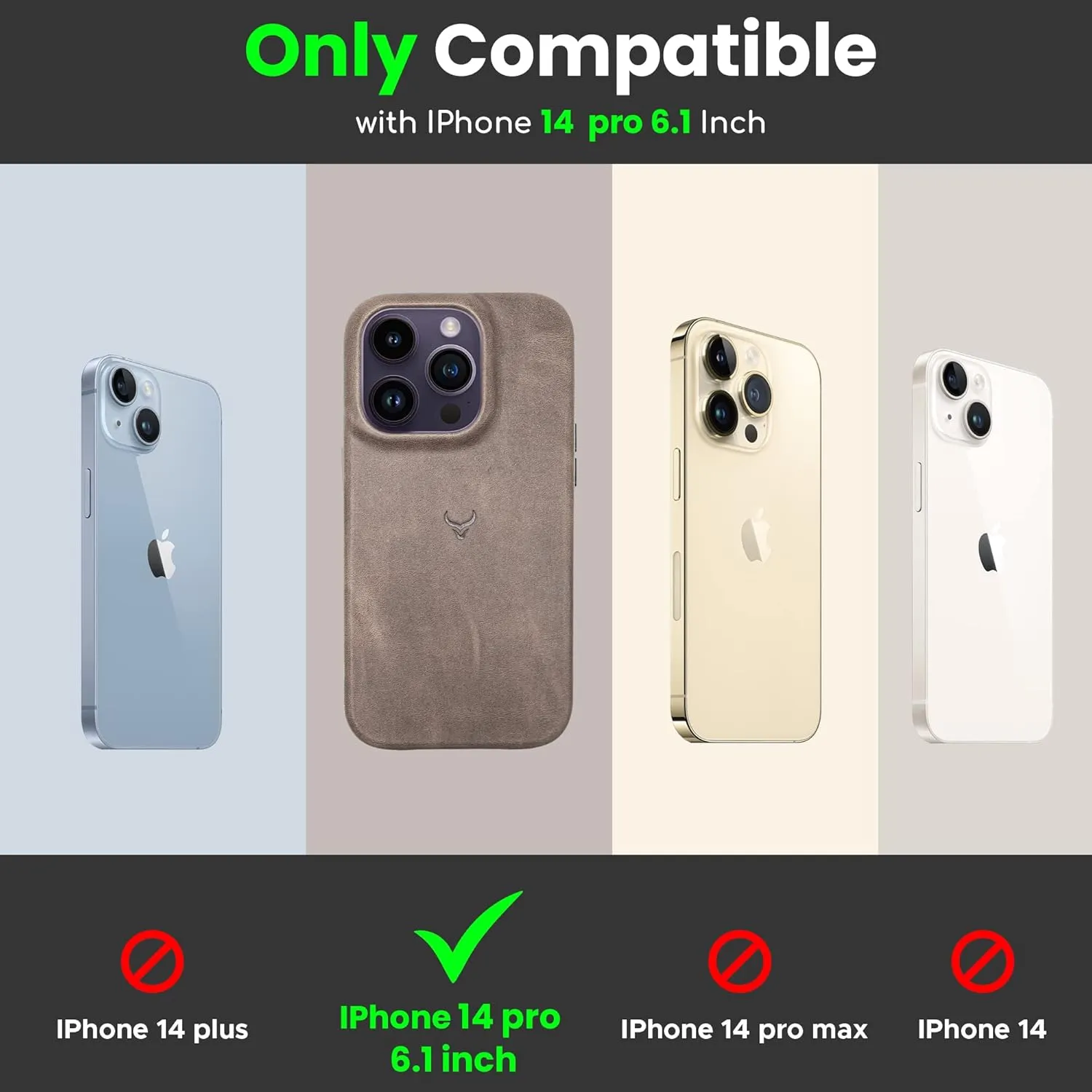 Genuine Leather Case - iPhone 14 Pro - Oil Waxed Full Grain Anti-Scratch Leather - Shockproof, Drop Proof, Slim Case (Ash)