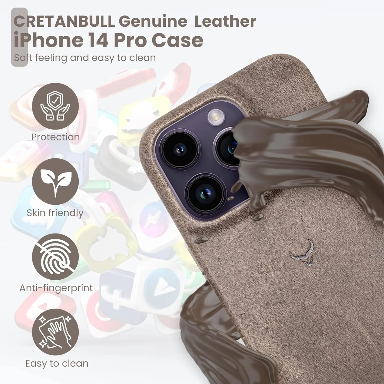 Genuine Leather Case - iPhone 14 Pro - Oil Waxed Full Grain Anti-Scratch Leather - Shockproof, Drop Proof, Slim Case (Ash)