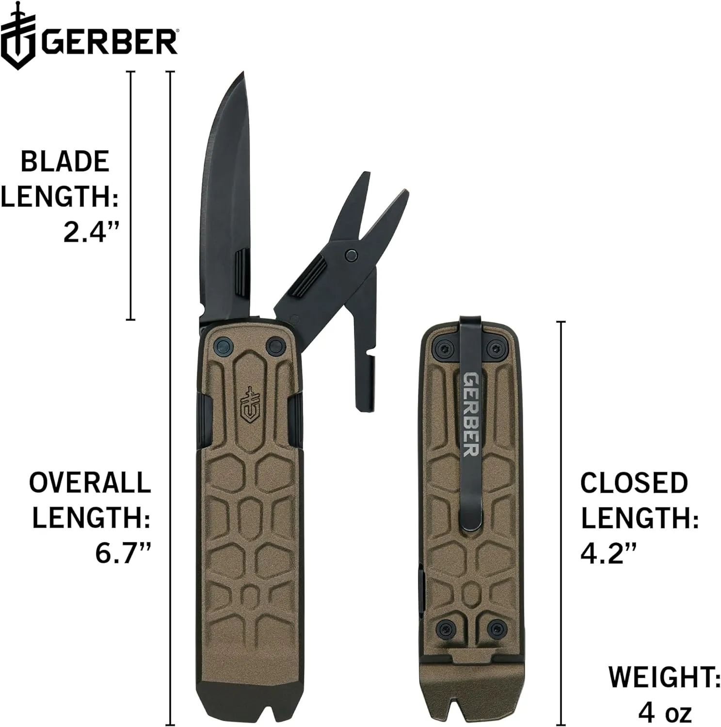 Gerber Gear Lockdown Slim Pry 7-in-1 Keychain Multitool Compact EDC Mini Pocket Knife with Pry Bar, Burnt Bronze