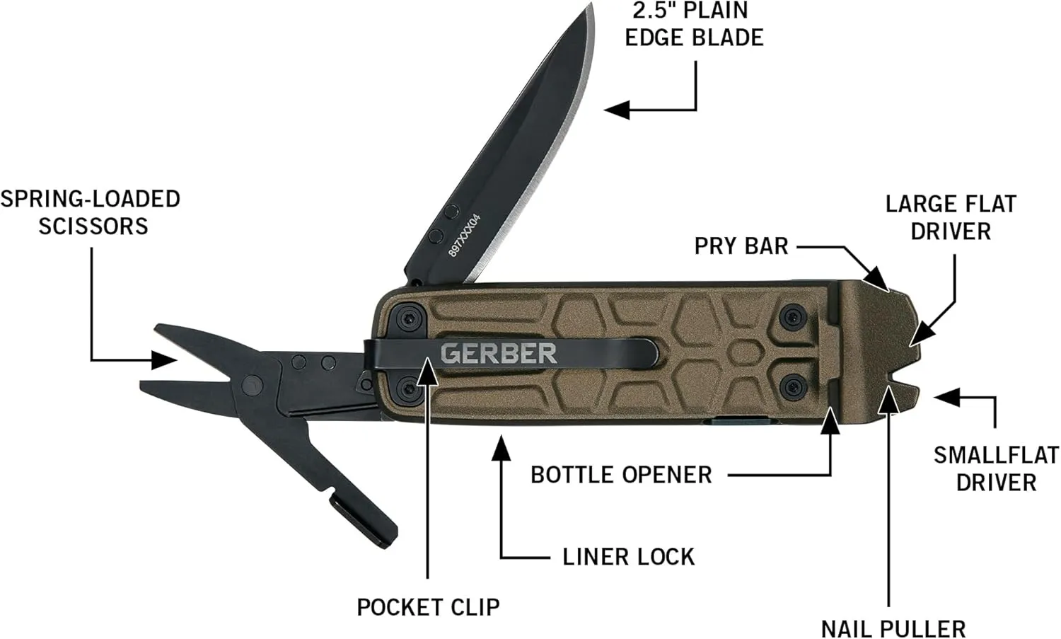 Gerber Gear Lockdown Slim Pry 7-in-1 Keychain Multitool Compact EDC Mini Pocket Knife with Pry Bar, Burnt Bronze