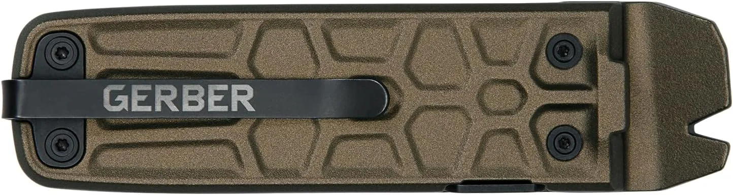 Gerber Gear Lockdown Slim Pry 7-in-1 Keychain Multitool Compact EDC Mini Pocket Knife with Pry Bar, Burnt Bronze