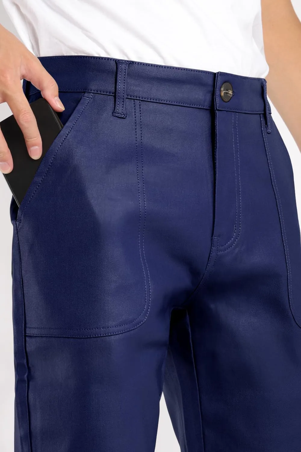 GINGTTO Mens Faux Leather Cargo Pants Flared Bell Bottoms with Pockets for Men 70s Party Pants