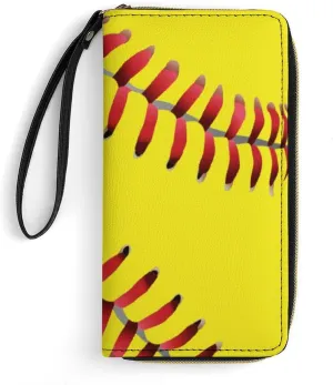 Girl's Travel Purse Fashion Design Gift, Huge Storage Capacity Purse, Cute Decor Wallet, Long PU Zipper Wallet With Rope Compatible with American Red Line Yellow Softball