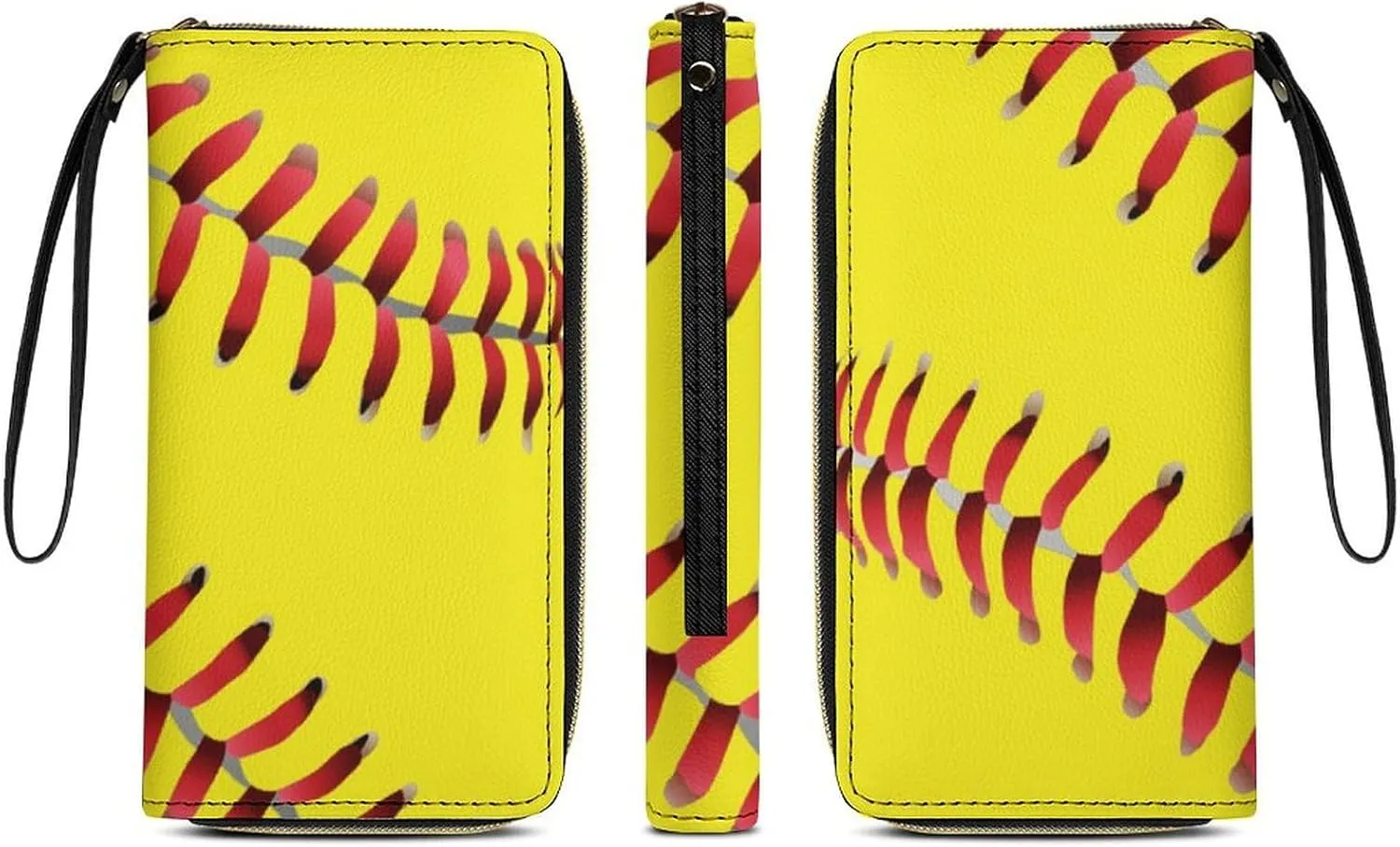 Girl's Travel Purse Fashion Design Gift, Huge Storage Capacity Purse, Cute Decor Wallet, Long PU Zipper Wallet With Rope Compatible with American Red Line Yellow Softball