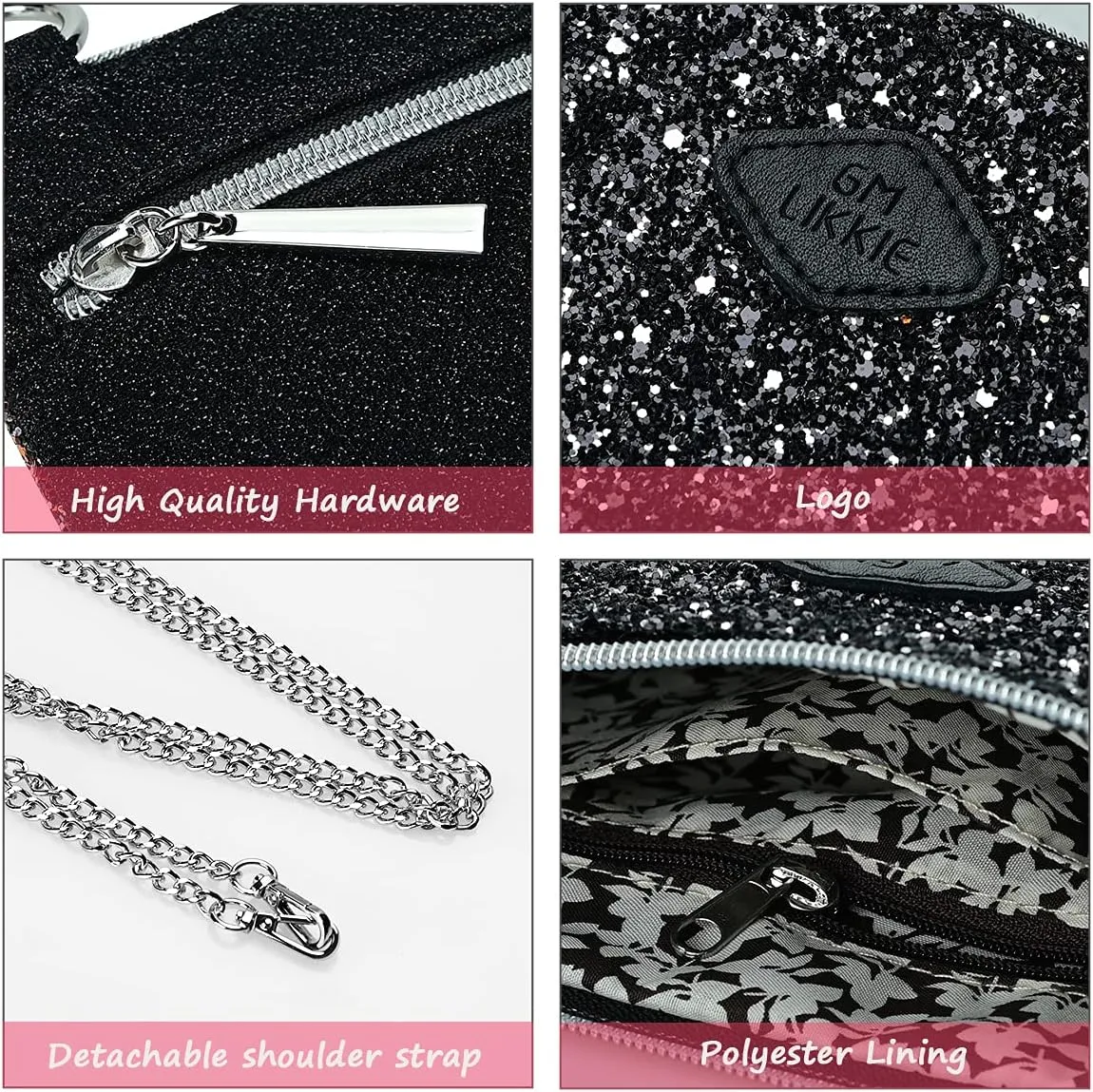 GM LIKKIE Crossbody Clutch Purse for Women, Glitter Evening Bag, Sequin Wedding Handbag for Party