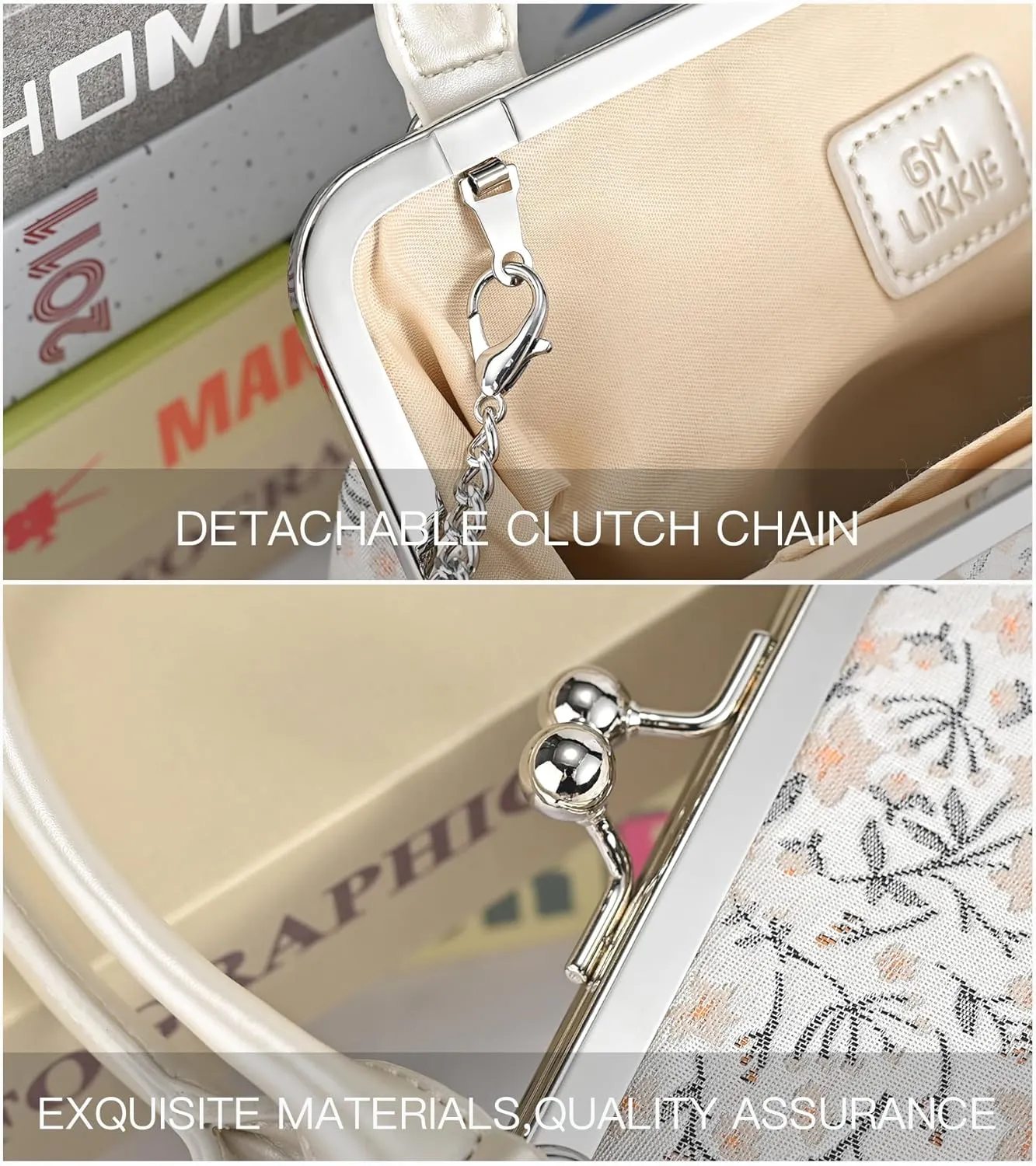 GM LIKKIE Kiss Lock Purses and Handbags, Vintage PU Leather Clutch Purses for Women, Top Handle Evening Handbag