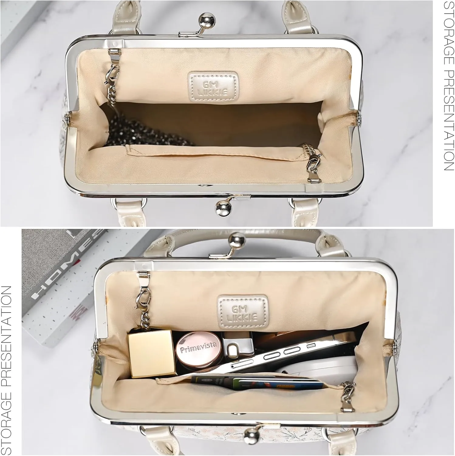 GM LIKKIE Kiss Lock Purses and Handbags, Vintage PU Leather Clutch Purses for Women, Top Handle Evening Handbag