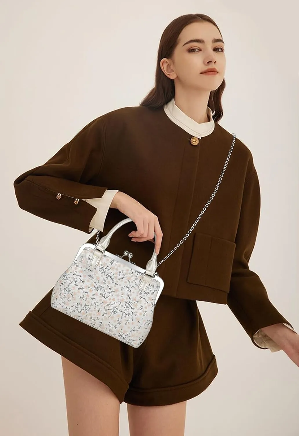 GM LIKKIE Kiss Lock Purses and Handbags, Vintage PU Leather Clutch Purses for Women, Top Handle Evening Handbag