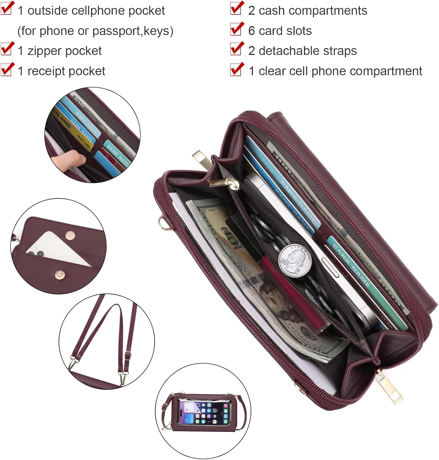 GOIACII Small Crossbody Cell Phone Bag for Women, Mini Shoulder Handbag Purse Wallet with Credit Card Slots