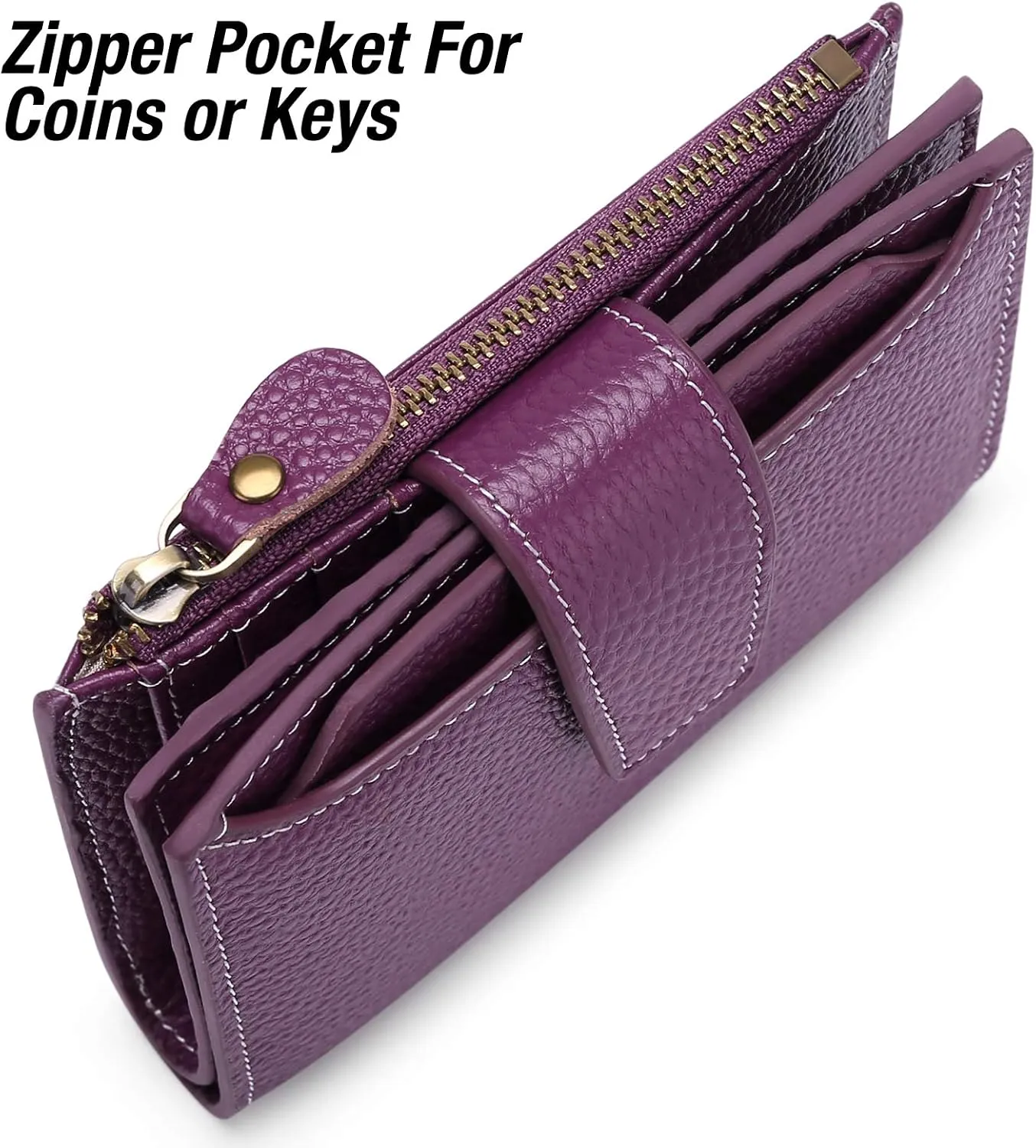 GOIACII Small Women Wallet Genuine Leather RFID Blocking Bifold Zipper Pocket Card Holder with ID Window