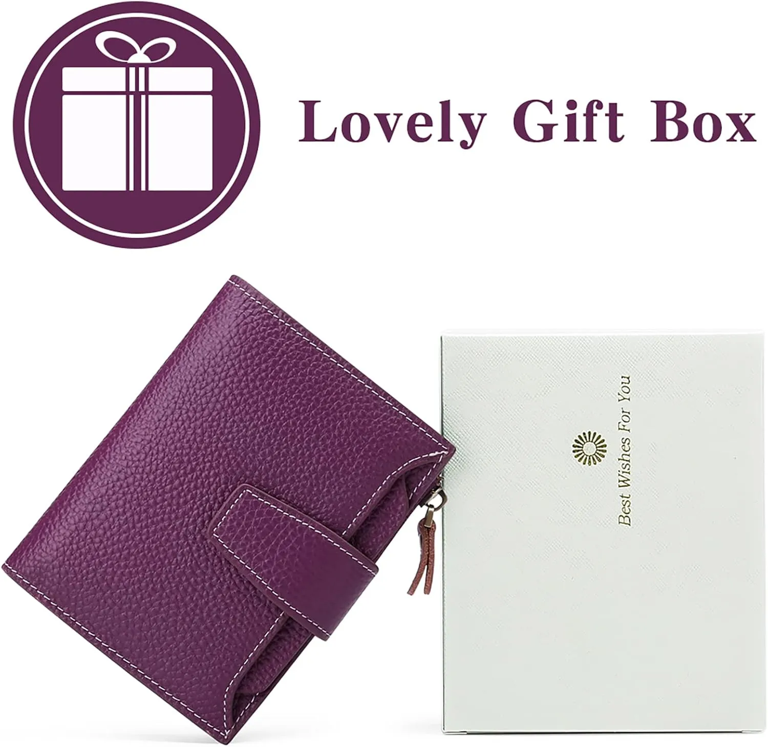 GOIACII Small Women Wallet Genuine Leather RFID Blocking Bifold Zipper Pocket Card Holder with ID Window