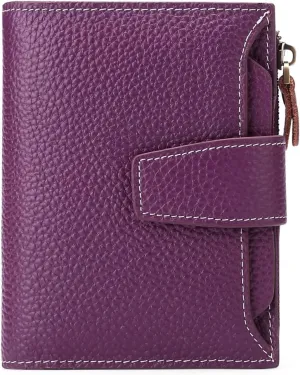 GOIACII Small Women Wallet Genuine Leather RFID Blocking Bifold Zipper Pocket Card Holder with ID Window