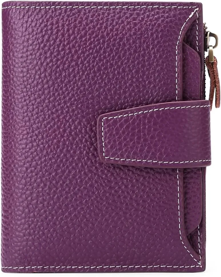 GOIACII Small Women Wallet Genuine Leather RFID Blocking Bifold Zipper Pocket Card Holder with ID Window