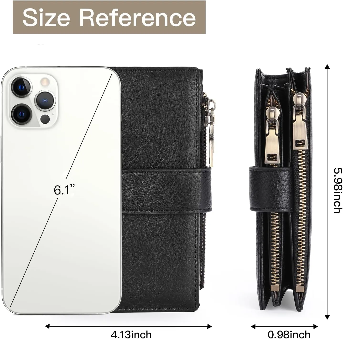 GOIACII Womens Wallets Rfid Credit Card Holder with 2 Zipper Pockets, 3 ID Windows Ladies Purse Leather