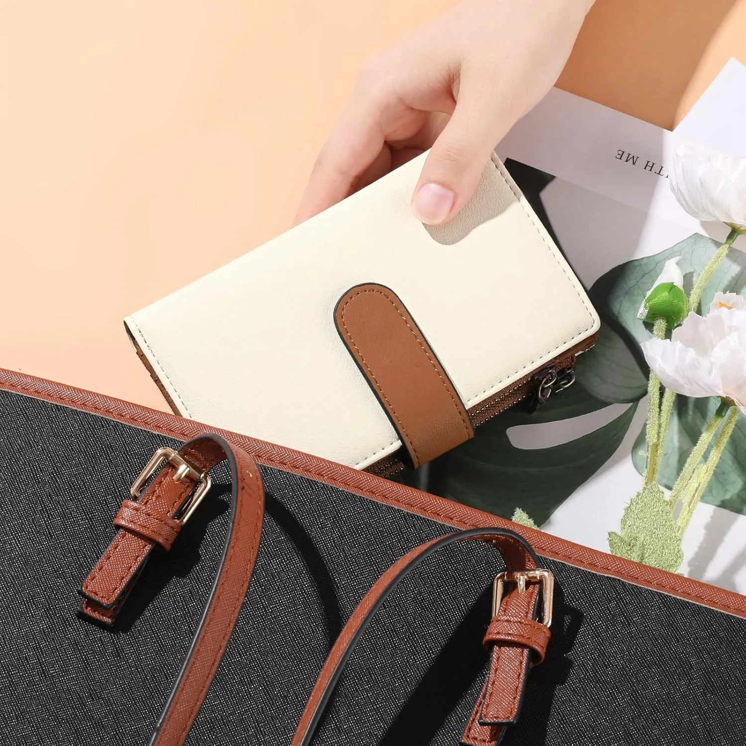 GOIACII Womens Wallets Rfid Credit Card Holder with 2 Zipper Pockets, 3 ID Windows Ladies Purse Leather