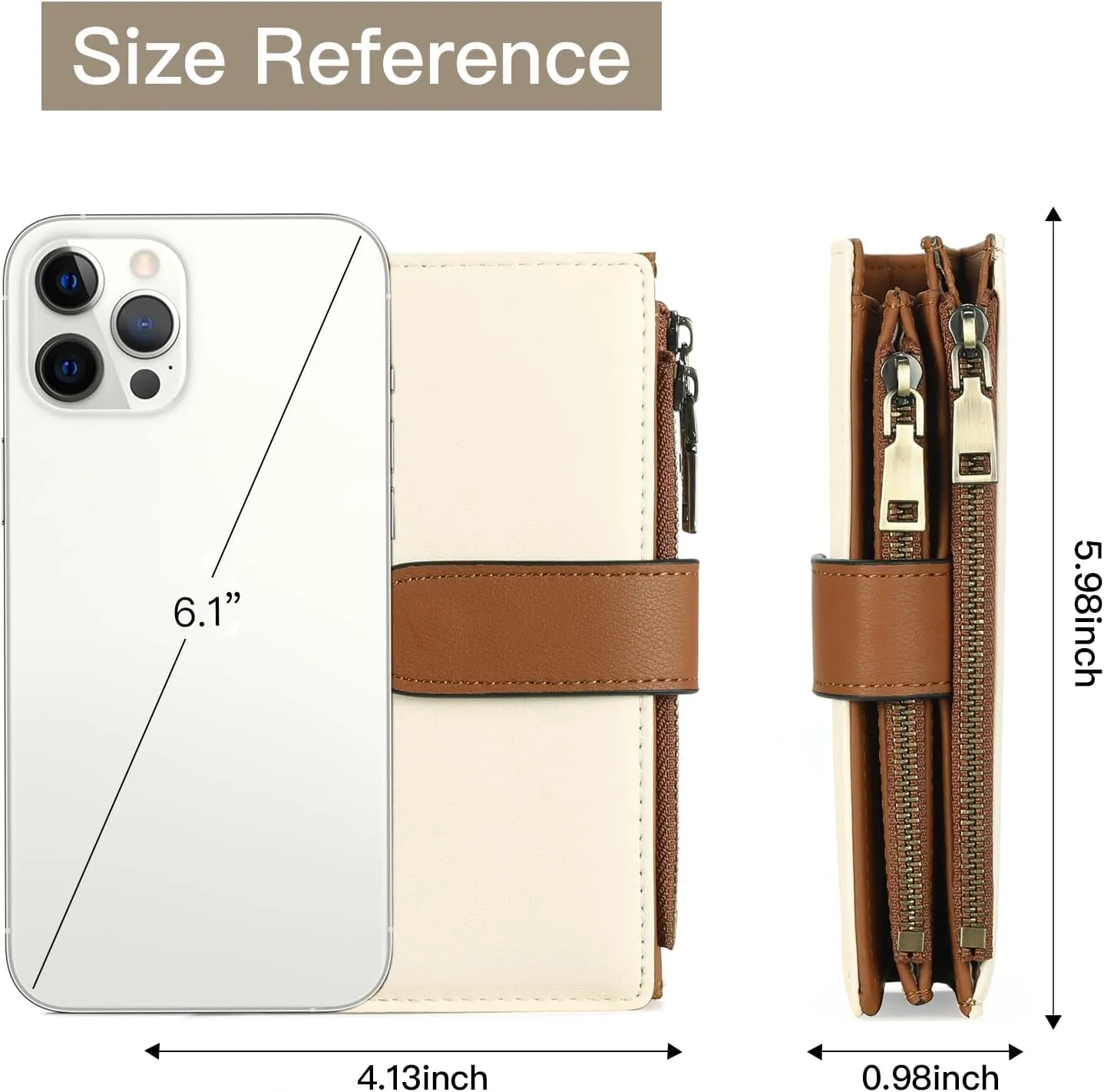 GOIACII Womens Wallets Rfid Credit Card Holder with 2 Zipper Pockets, 3 ID Windows Ladies Purse Leather
