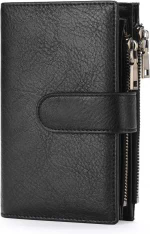 GOIACII Womens Wallets Rfid Credit Card Holder with 2 Zipper Pockets, 3 ID Windows Ladies Purse Leather