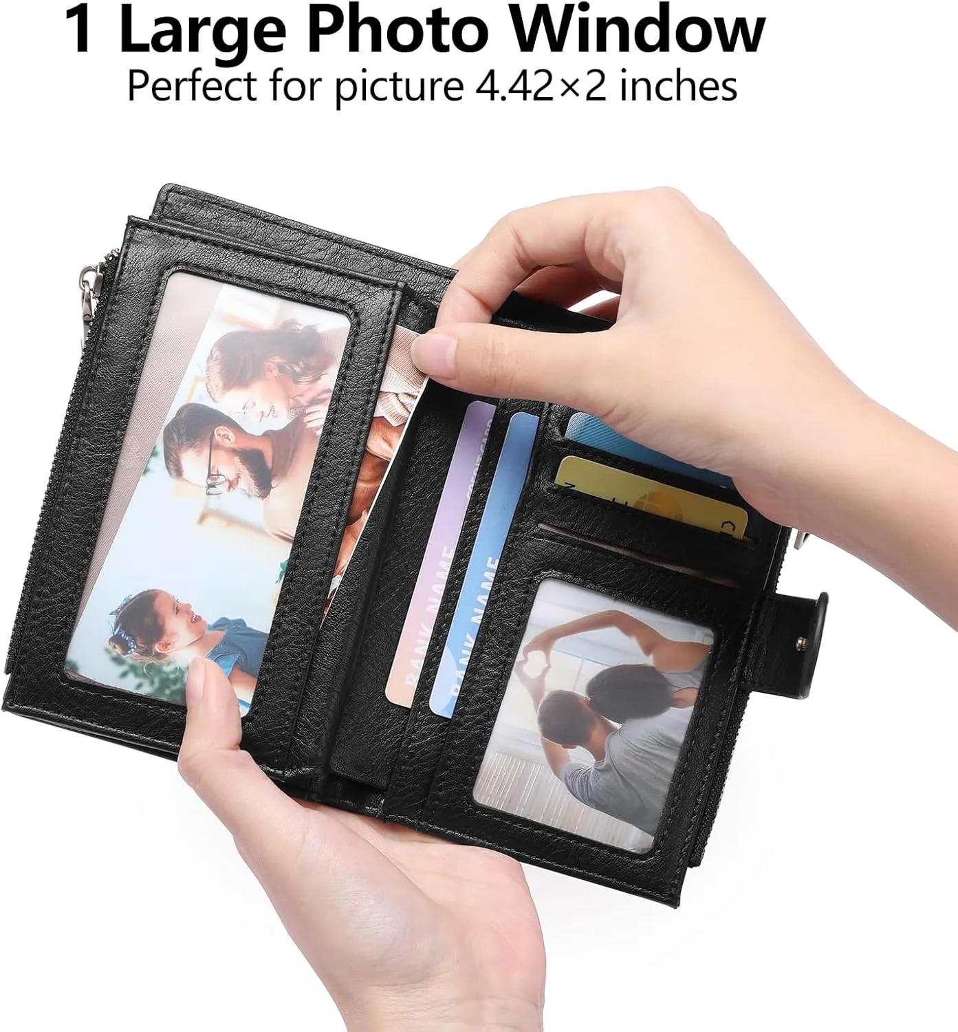 GOIACII Womens Wallets Rfid Credit Card Holder with 2 Zipper Pockets, 3 ID Windows Ladies Purse Leather