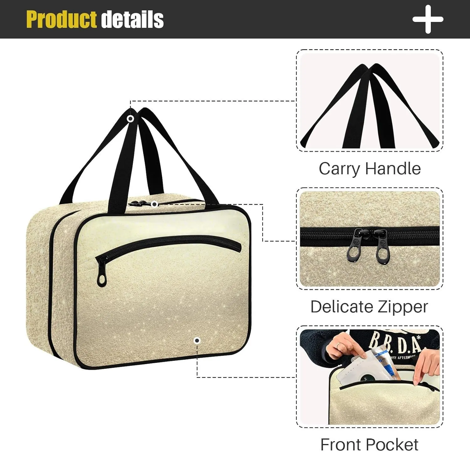 Gold Fantasy Galaxy Universe Golden Shiny Stars Sparkles Texture 1 PC Hanging Travel Wash bag with Handles, Portable Makeup Organizer Brush Storage Case Portable Travel Cosmetic with Hook M
