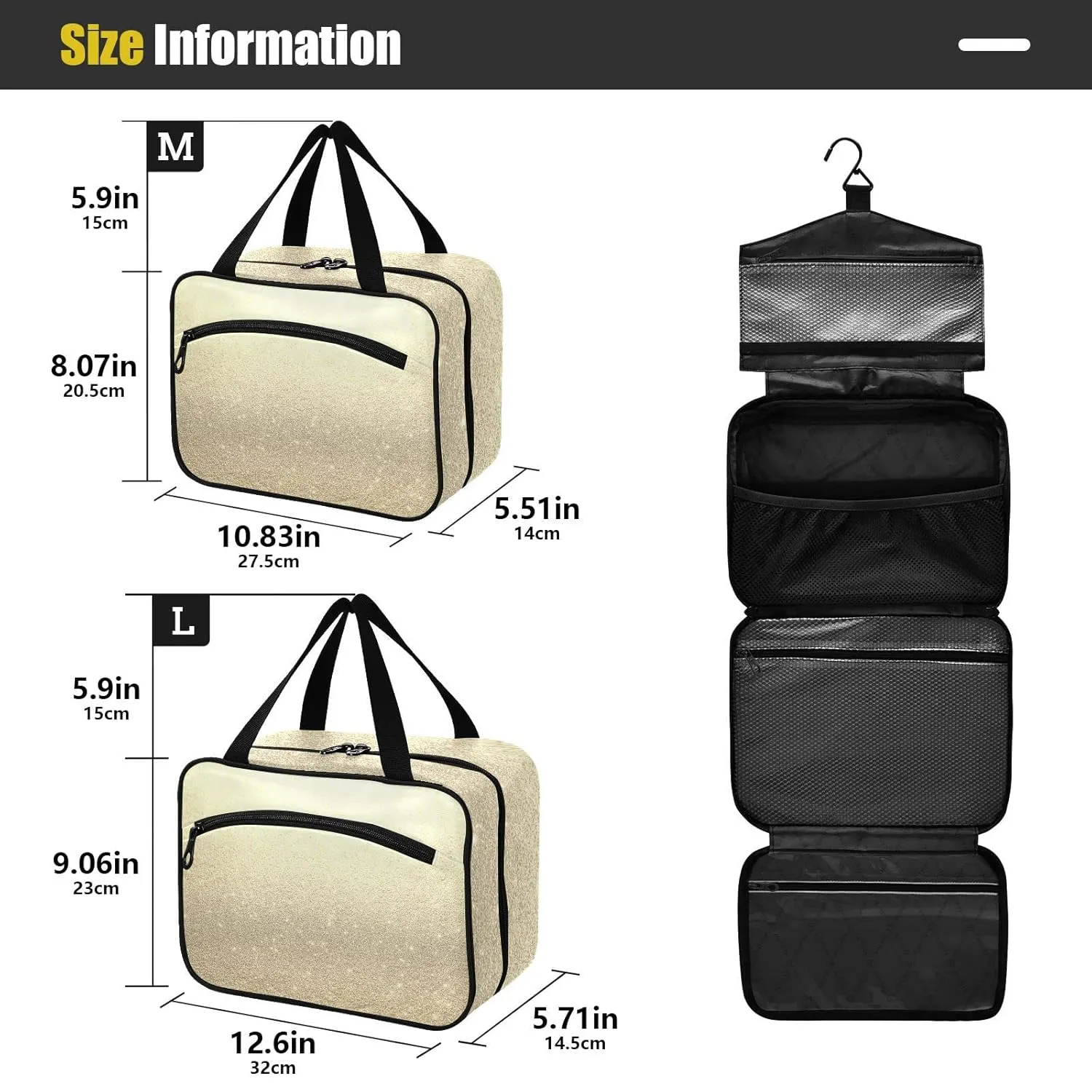 Gold Fantasy Galaxy Universe Golden Shiny Stars Sparkles Texture 1 PC Hanging Travel Wash bag with Handles, Portable Makeup Organizer Brush Storage Case Portable Travel Cosmetic with Hook M