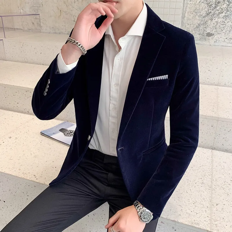 Gold Velvet Blazer | High-Quality Slim Fit Suit Jacket