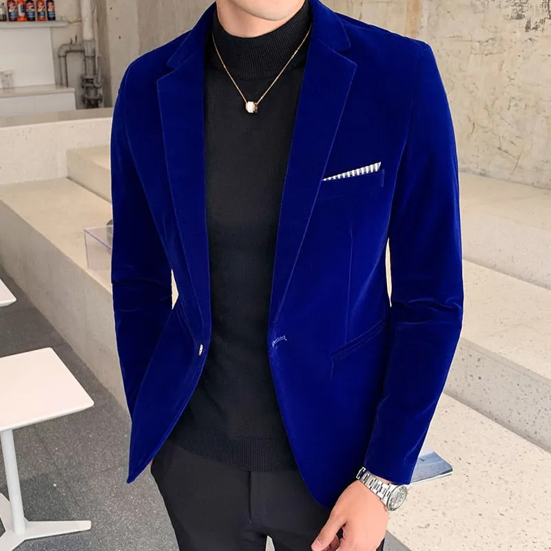 Gold Velvet Blazer | High-Quality Slim Fit Suit Jacket