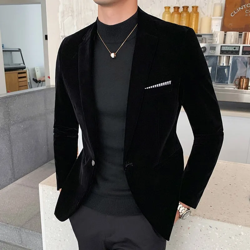 Gold Velvet Blazer | High-Quality Slim Fit Suit Jacket