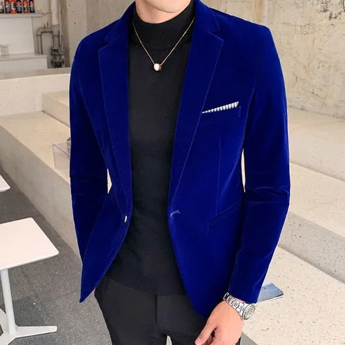 Gold Velvet Blazer | High-Quality Slim Fit Suit Jacket