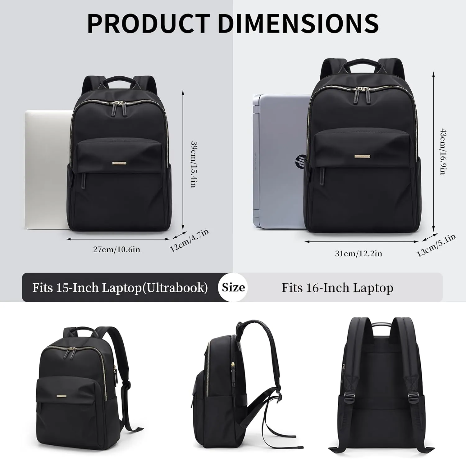 GOLF SUPAGS Laptop Backpack for Women Fits 14 Inch Notebook Casual Daypack Purse Work Travel College Bag (Black)