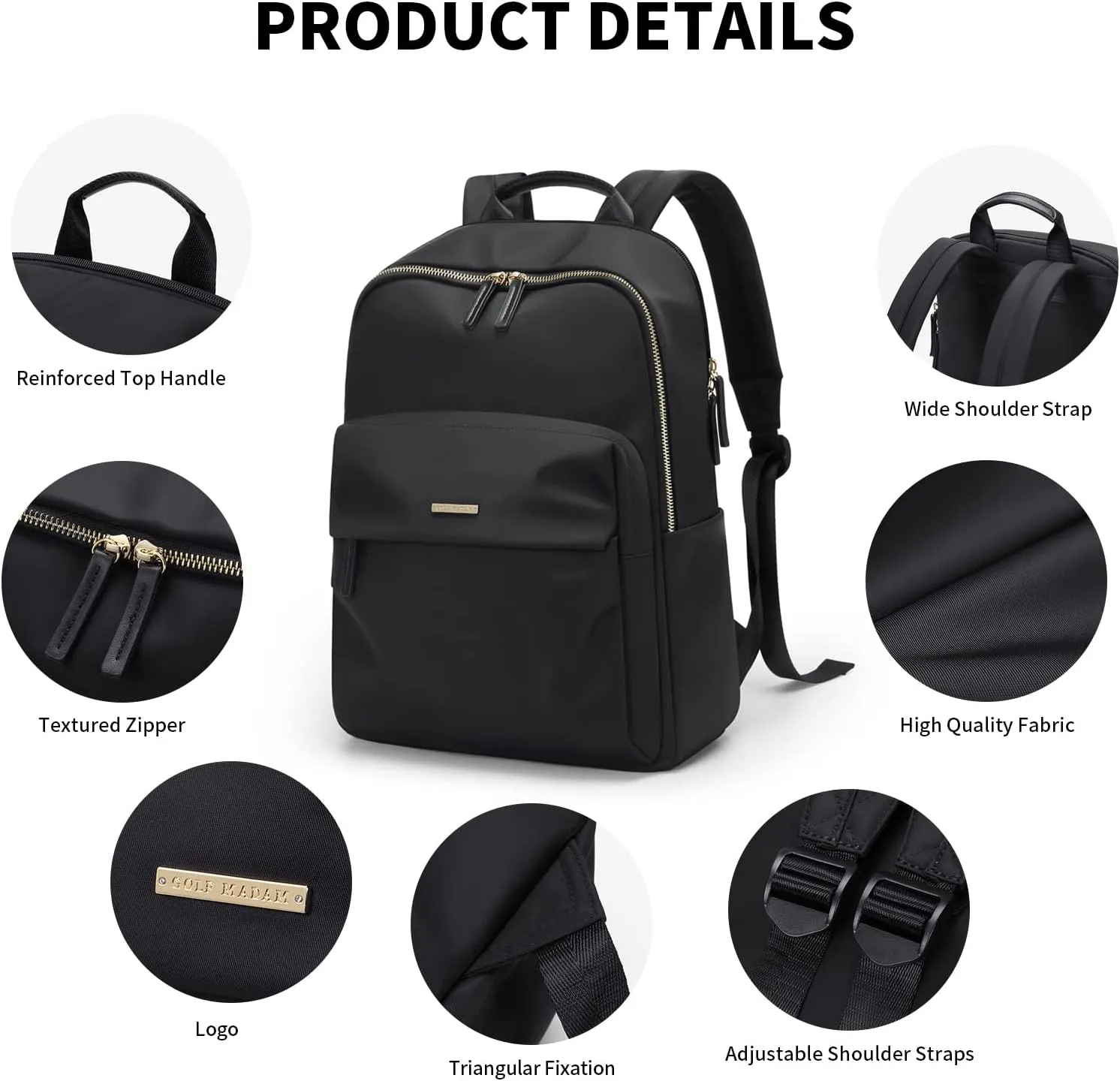 GOLF SUPAGS Laptop Backpack for Women Fits 14 Inch Notebook Casual Daypack Purse Work Travel College Bag (Black)